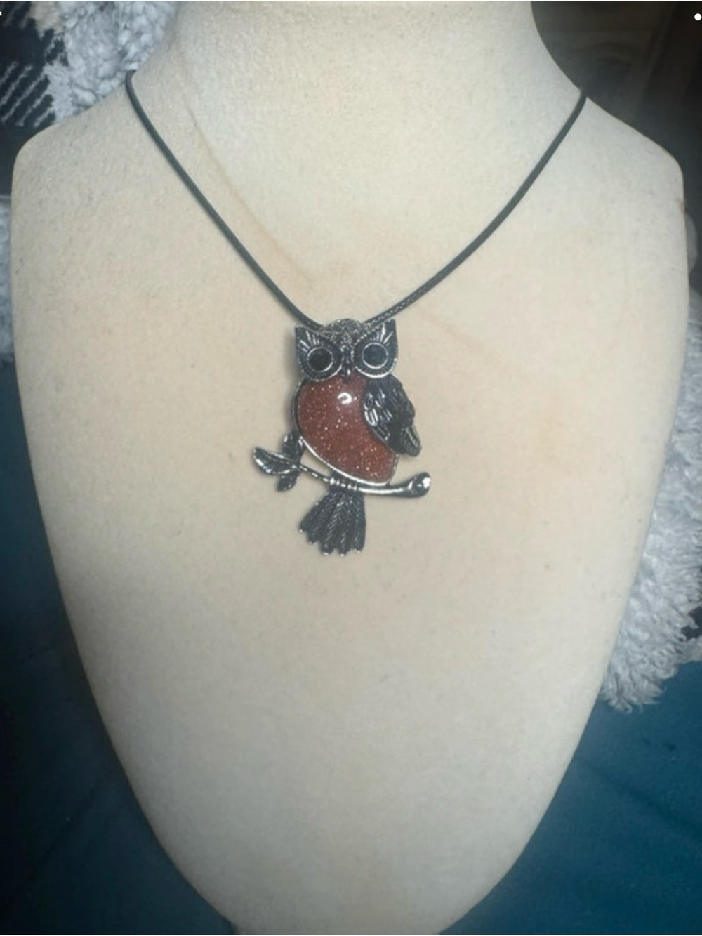 Owl Pendant Necklace with Brown Stone Accent - Unbranded